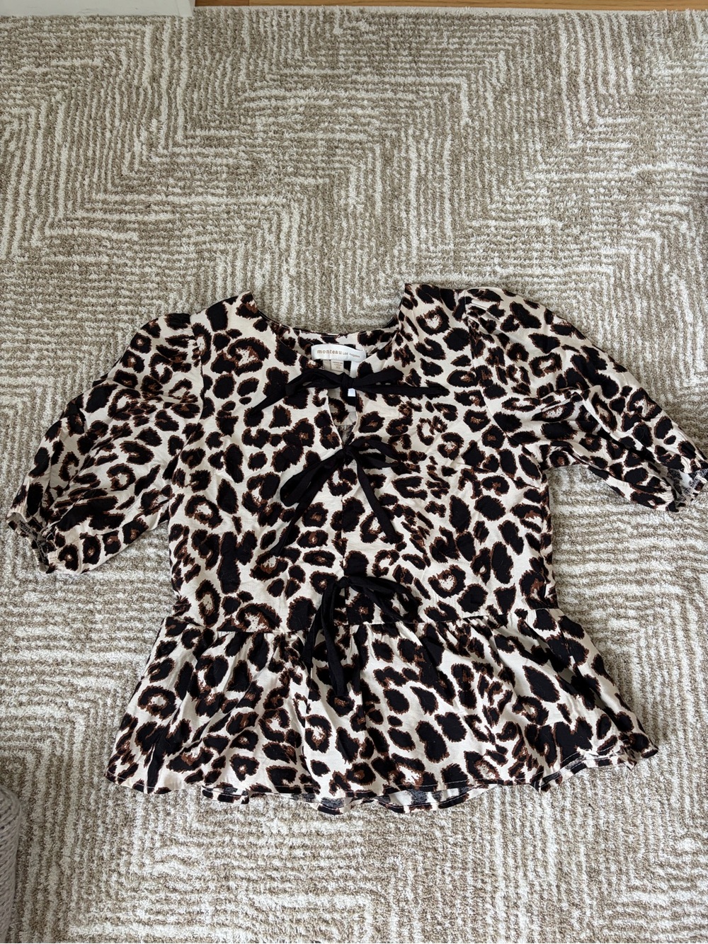 Leopard Print Peplum Top with Ties